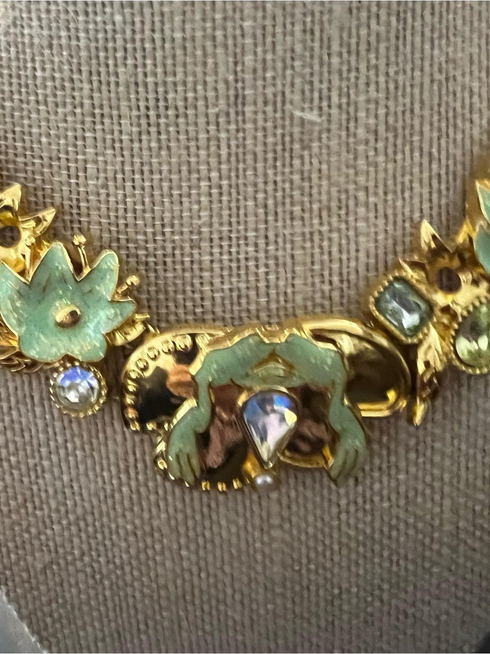 Gold-Tone Green Floral Crystal Statement Necklace Disney Necklace